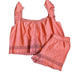 Shabby Chic NEW Eyelet Lace 100% Cotton Embroidered 2 Piece Pajamas Light Medium